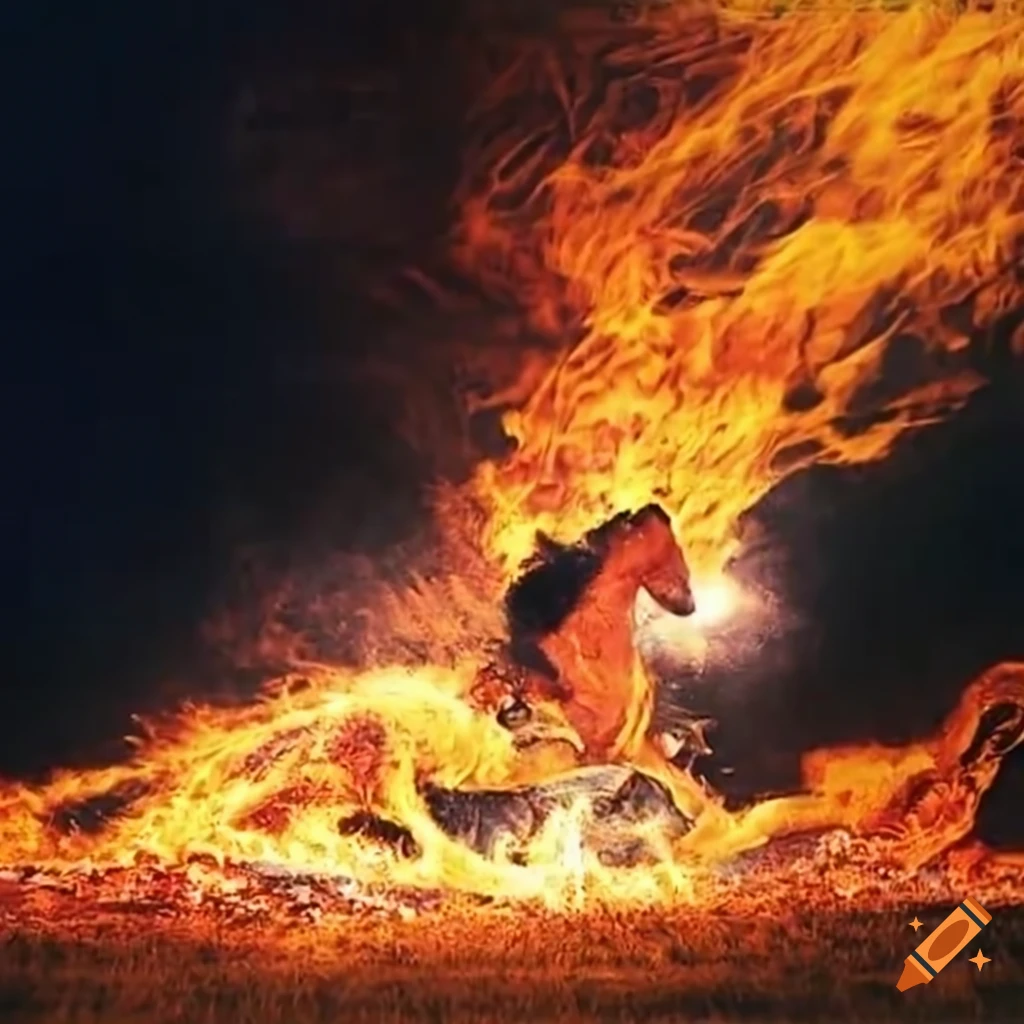 celebrity riding a horse through flames