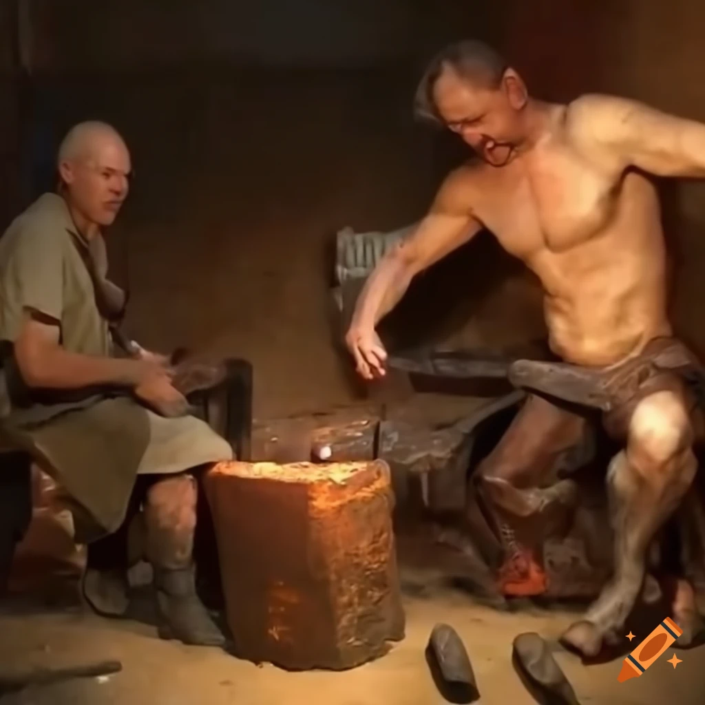 illustration of centaurs with a blacksmith in town