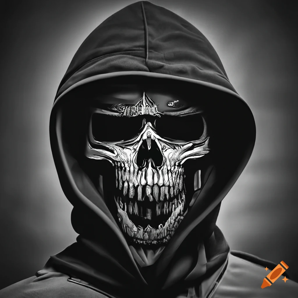 gangster style logo design with skull wearing a hoodie