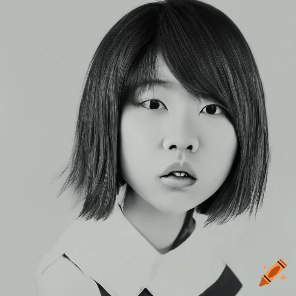 black and white portrait of a Japanese college student