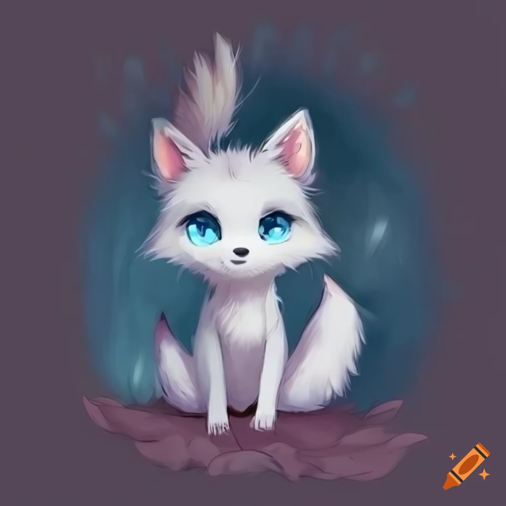 cute white anime fox with blue eyes