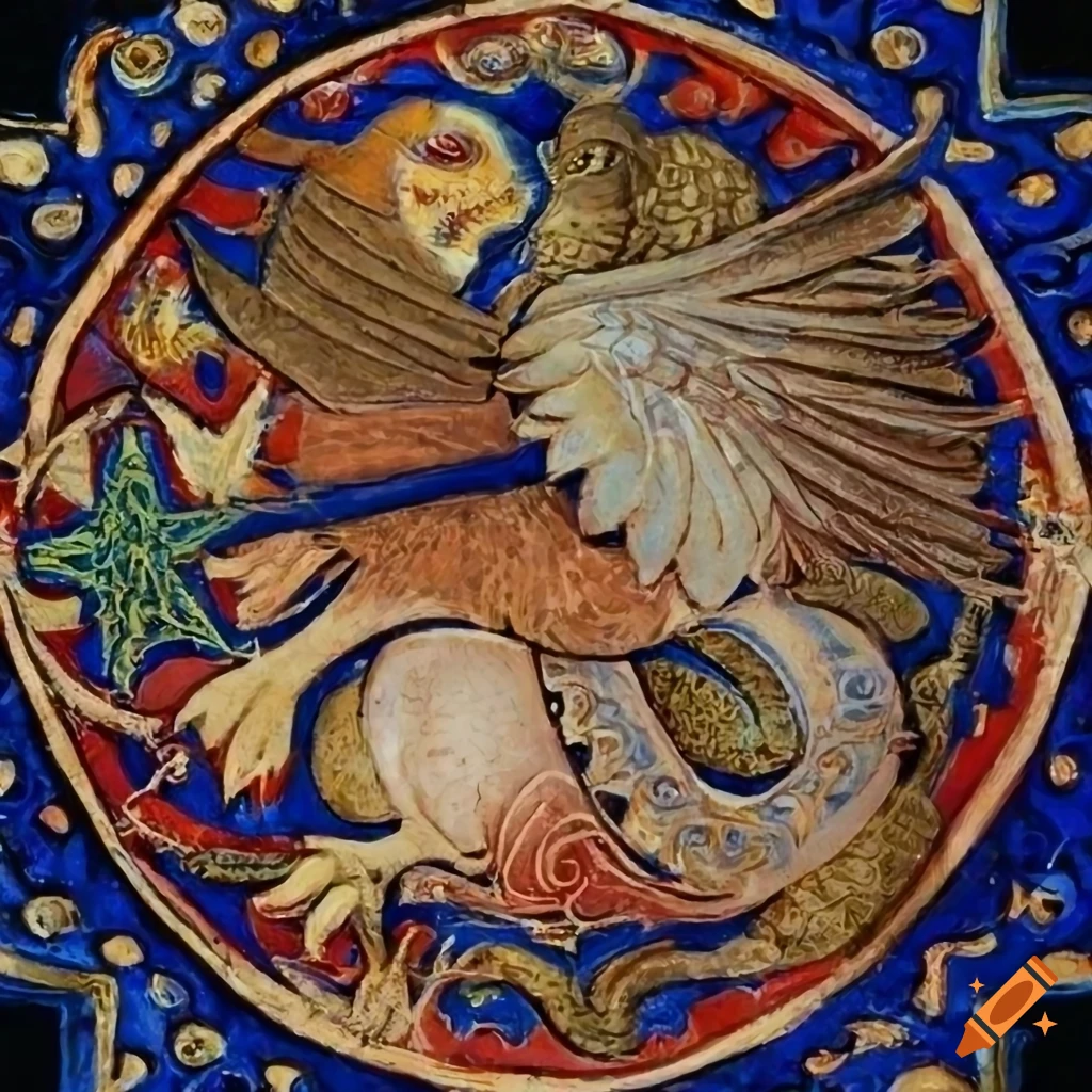 Griffin with a star on its chest in medieval illuminated style on Craiyon