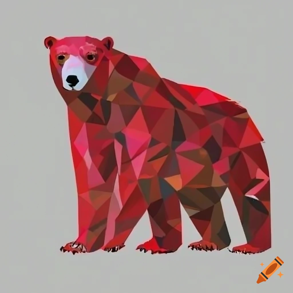 polygon art of a red polar bear