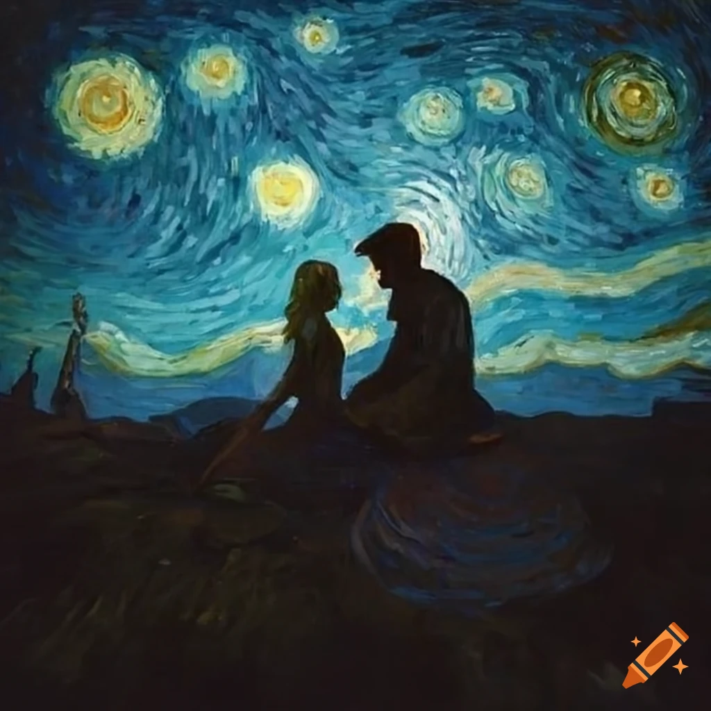 Couple gazing at the starry night sky on Craiyon