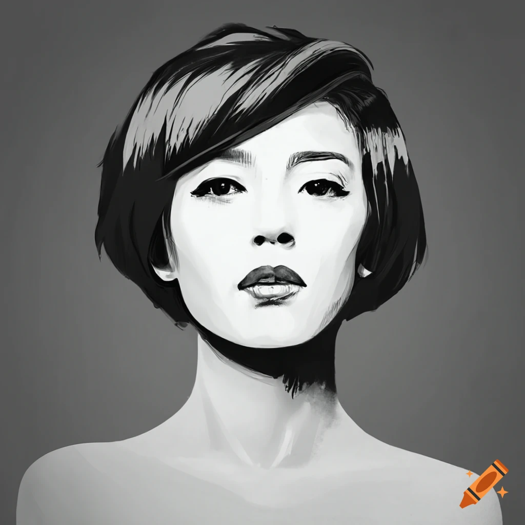 french retro movie poster with layered bob hairstyle