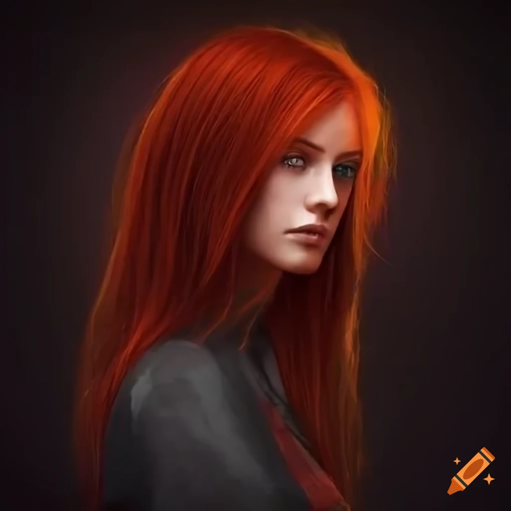 Woman with fiery red hair in a post-apocalyptic setting on Craiyon