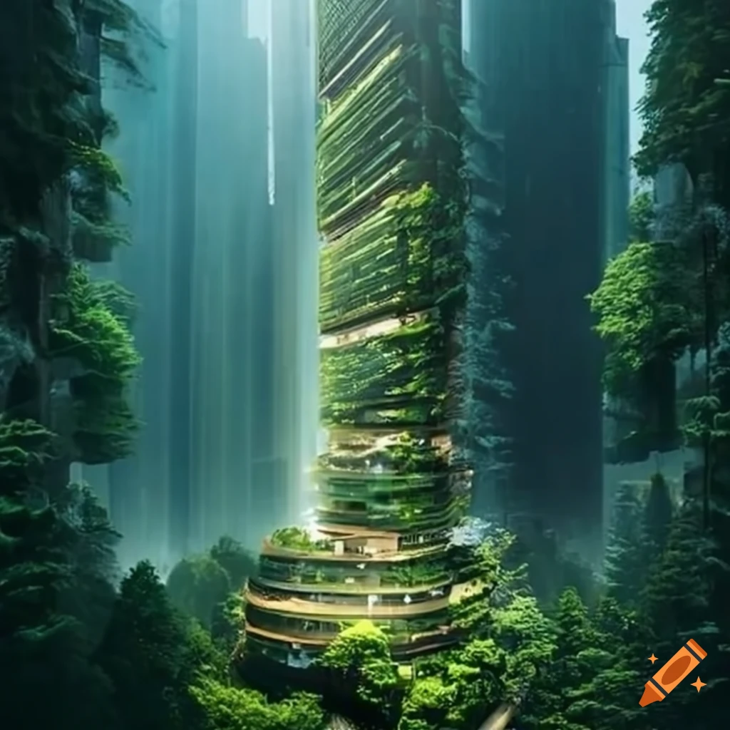 skyscraper in the middle of a forest