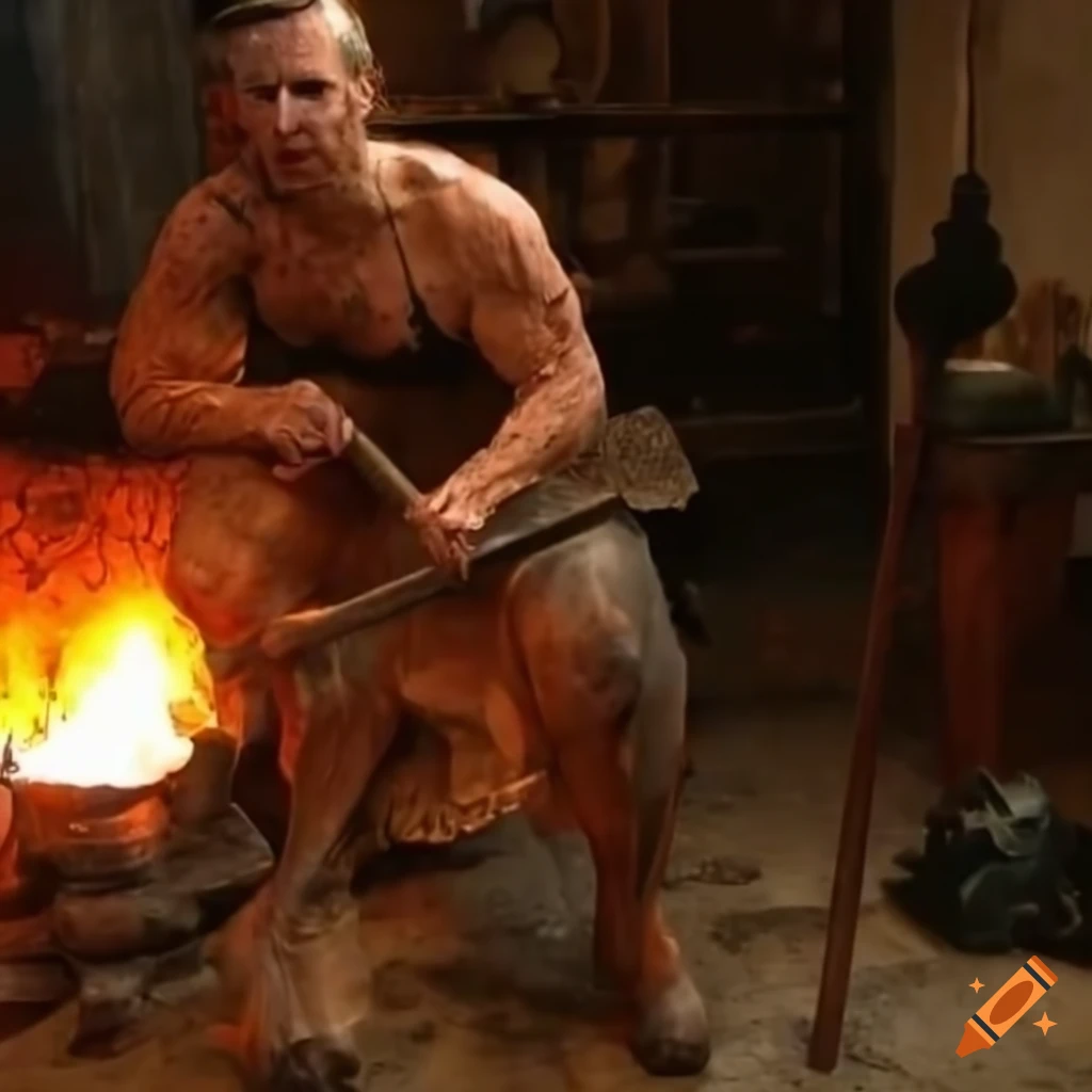 illustration of centaurs with a blacksmith in town