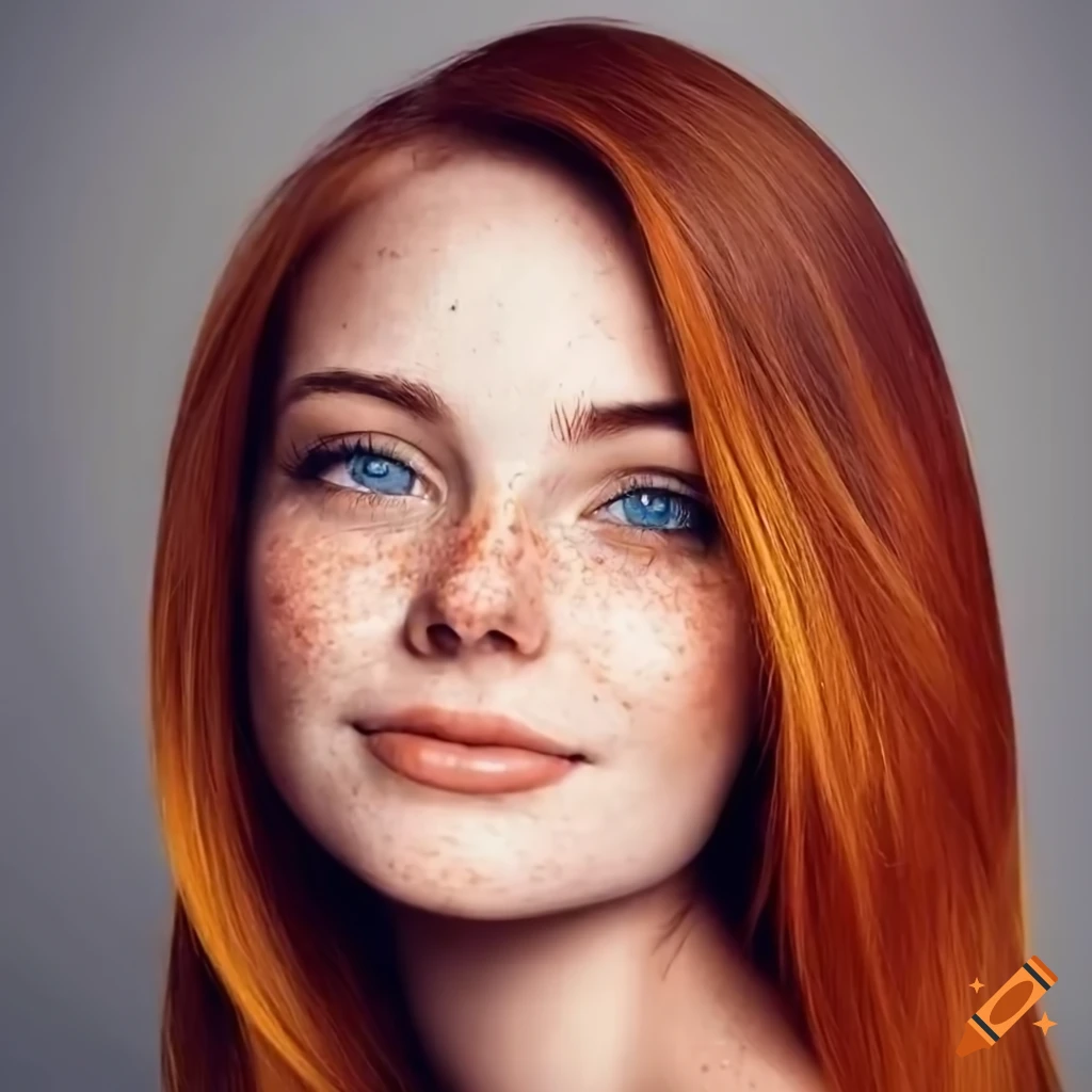 portrait of a beautiful young woman with freckles and auburn hair