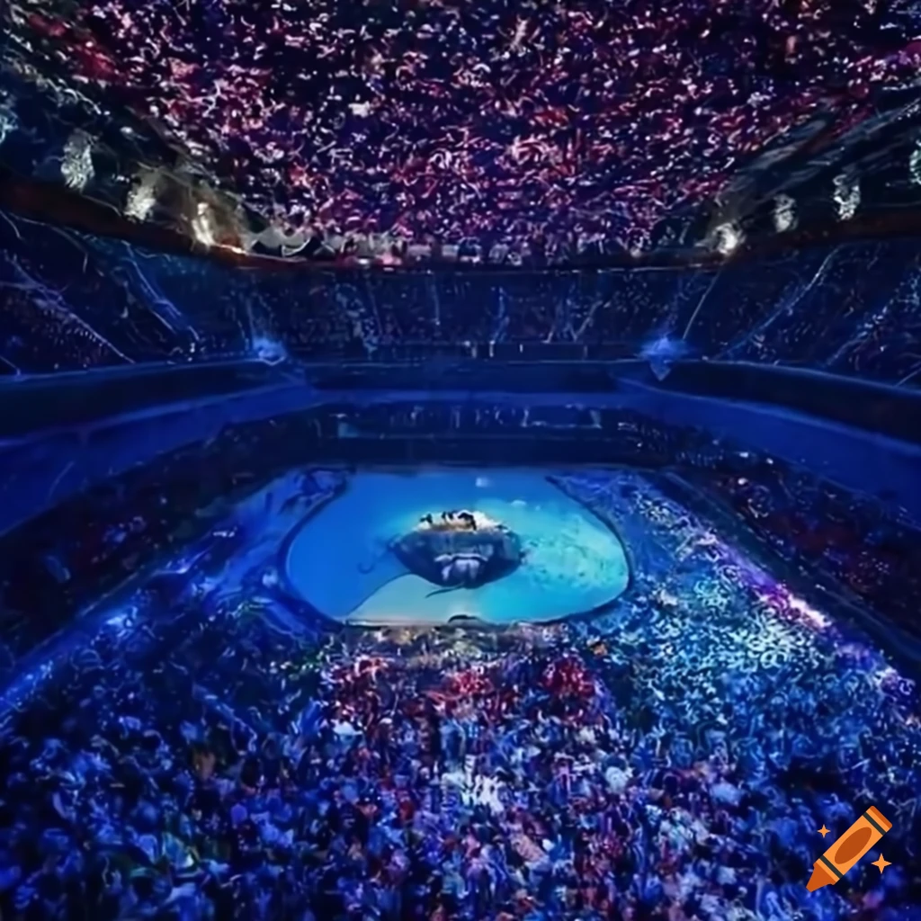 2d animated film scene of an underwater football match in atlético de