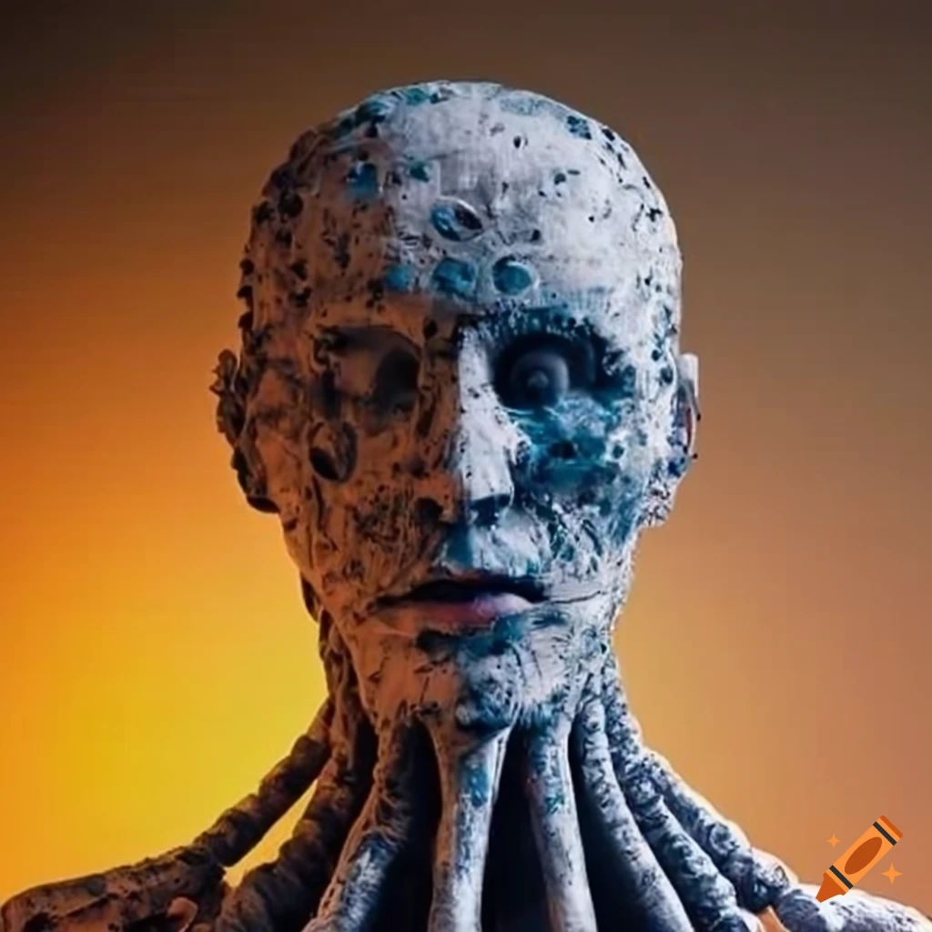 conceptual artwork of a human head made of nuclear power plant rods