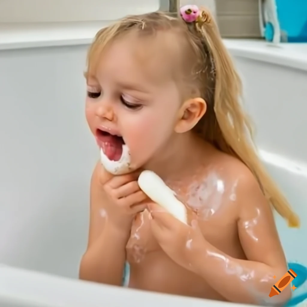 happy toddler girl with pigtails eating a white popsicle