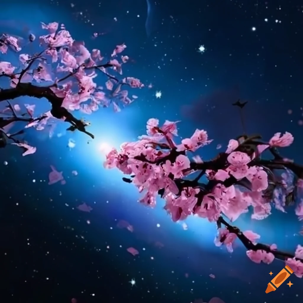 sakura branch floating in space