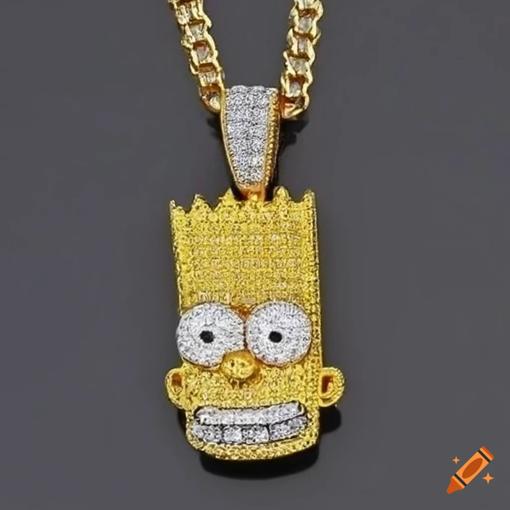 diamond chain necklace with Bart Simpson pendant