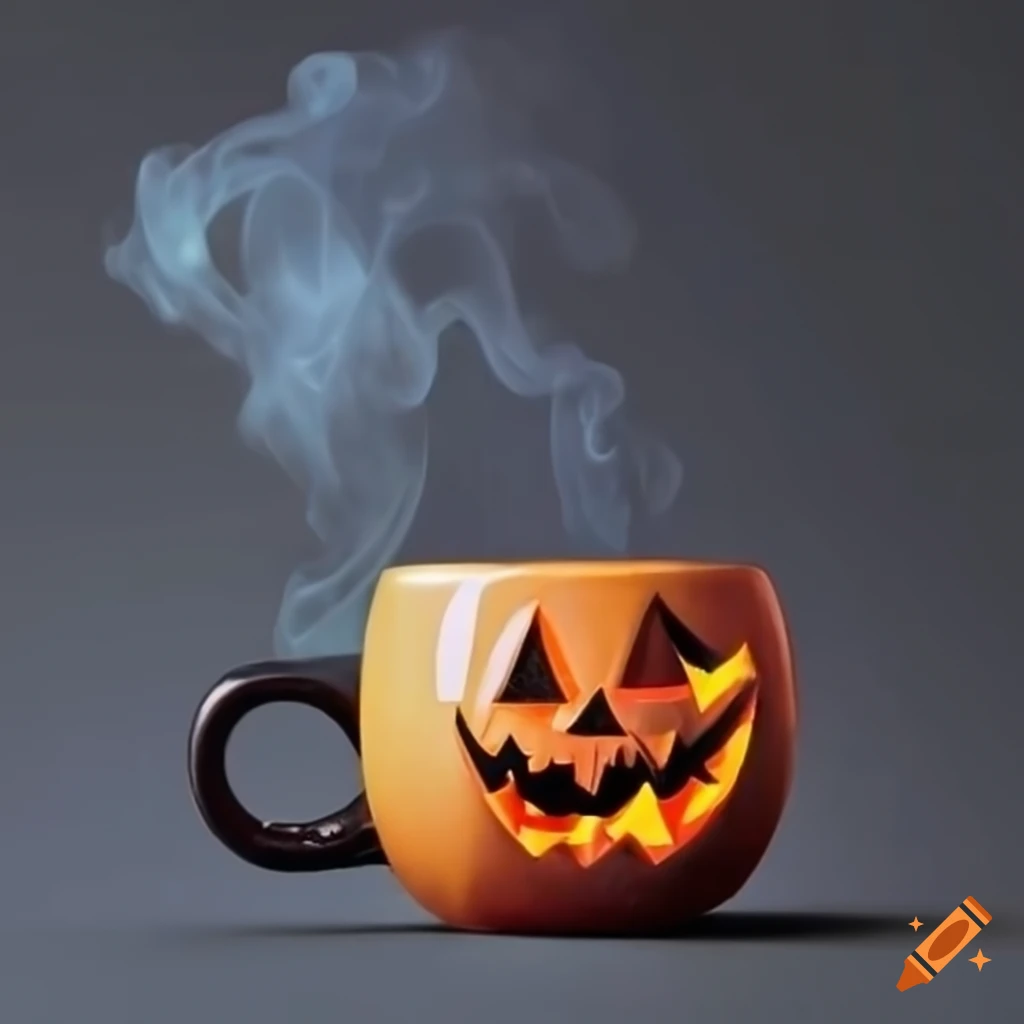 Halloween-themed coffee mug with smoke