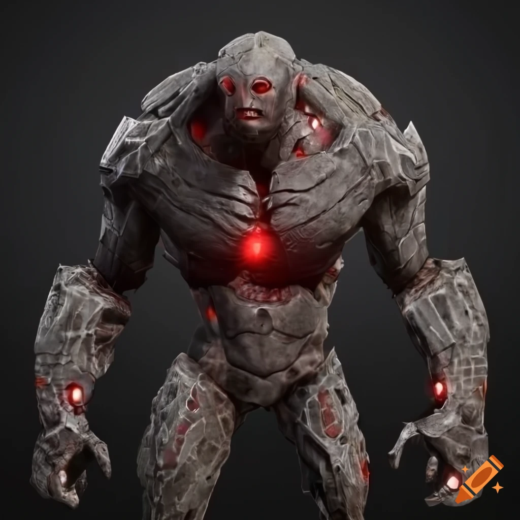 image of a black stone armored golem cyborg