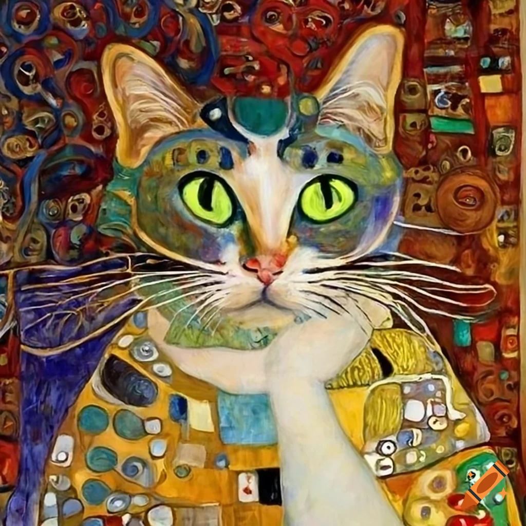 Cat painting in the style of gustav klimt on Craiyon