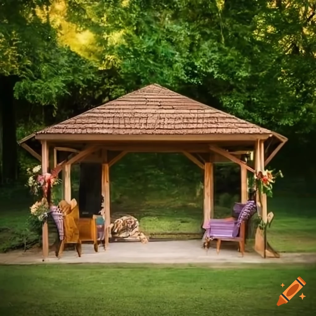 realistic boho style backyard pavilion