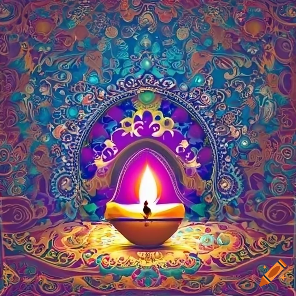 blue Diwali diya greeting card in HD