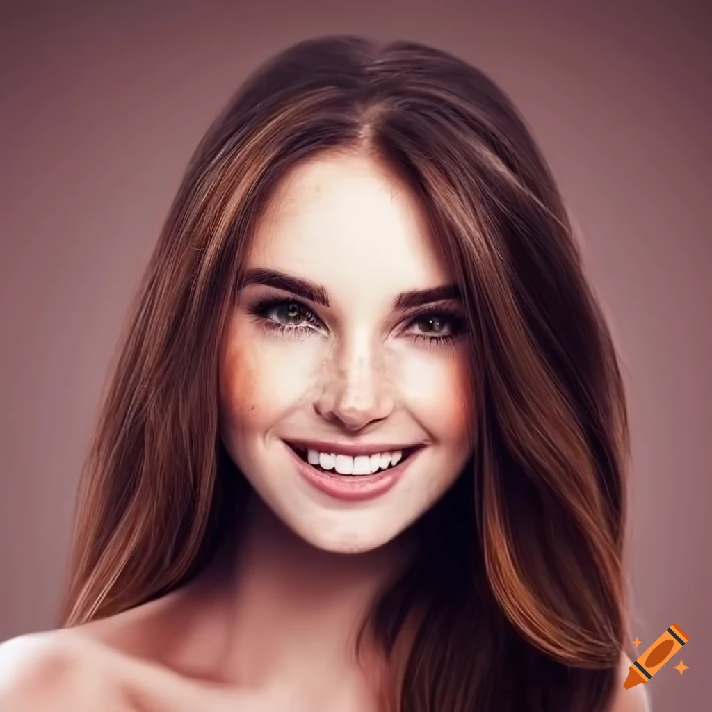 Portrait of a young woman with freckles and brown hair on Craiyon