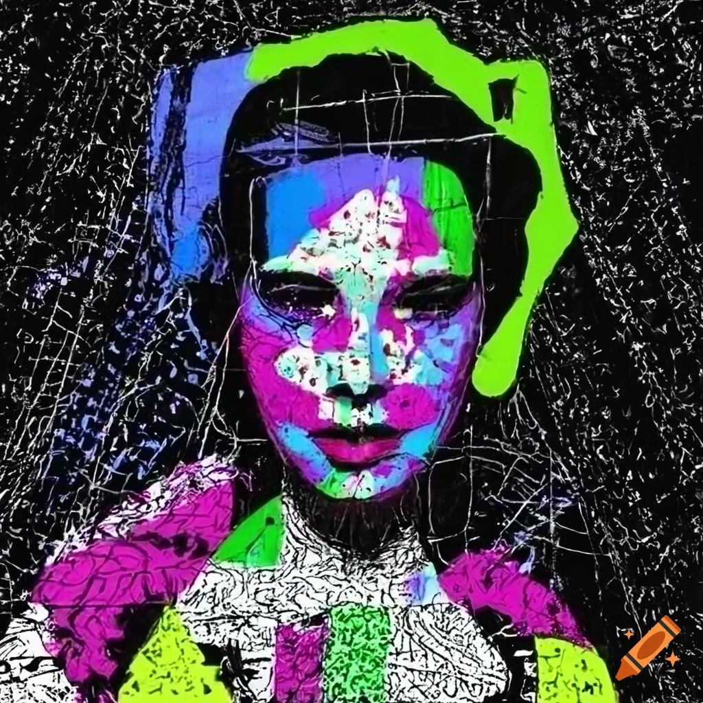 surreal neo-pop portrait with spraypaint and grunge aesthetic
