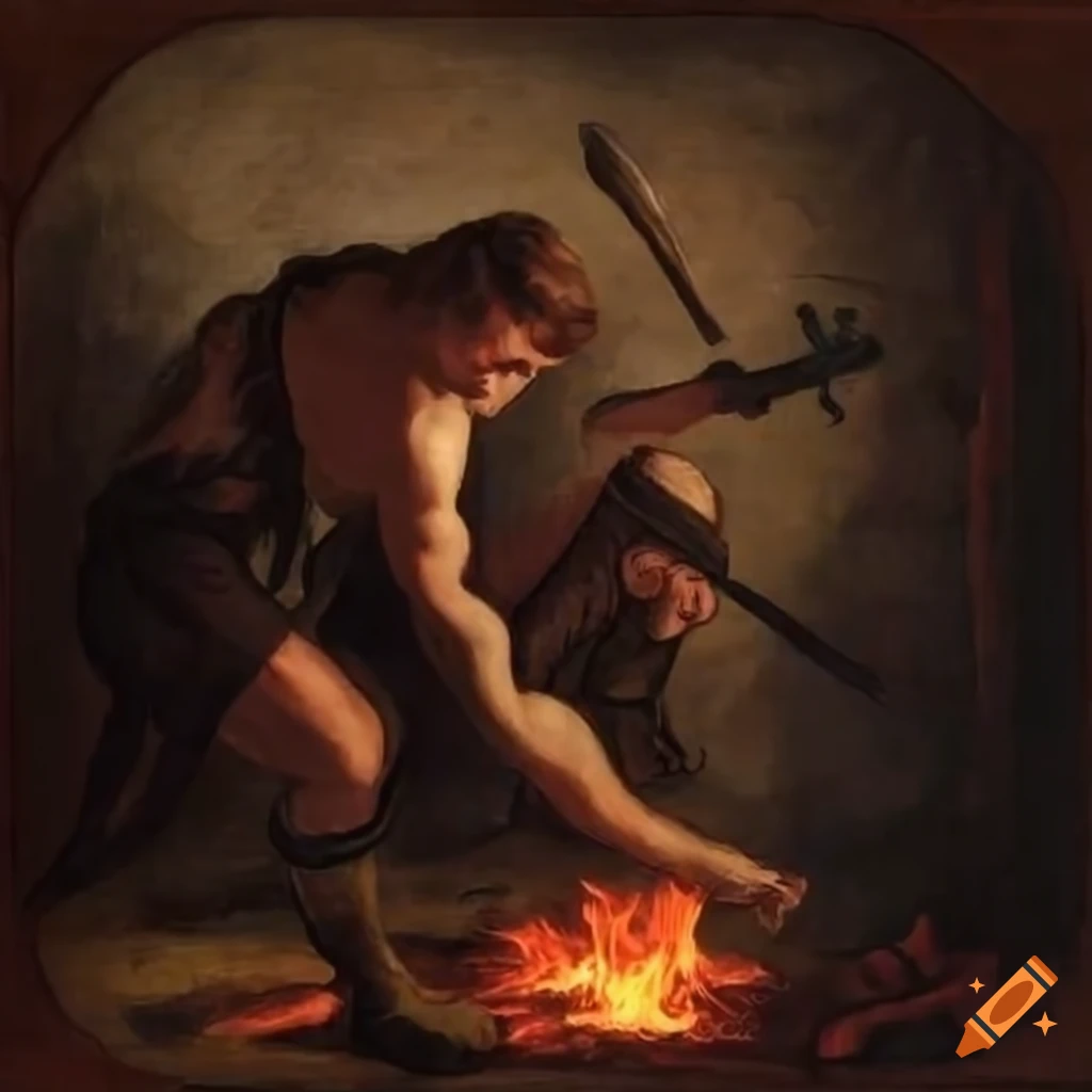 image of a blacksmith teaching a young centaur at a forge