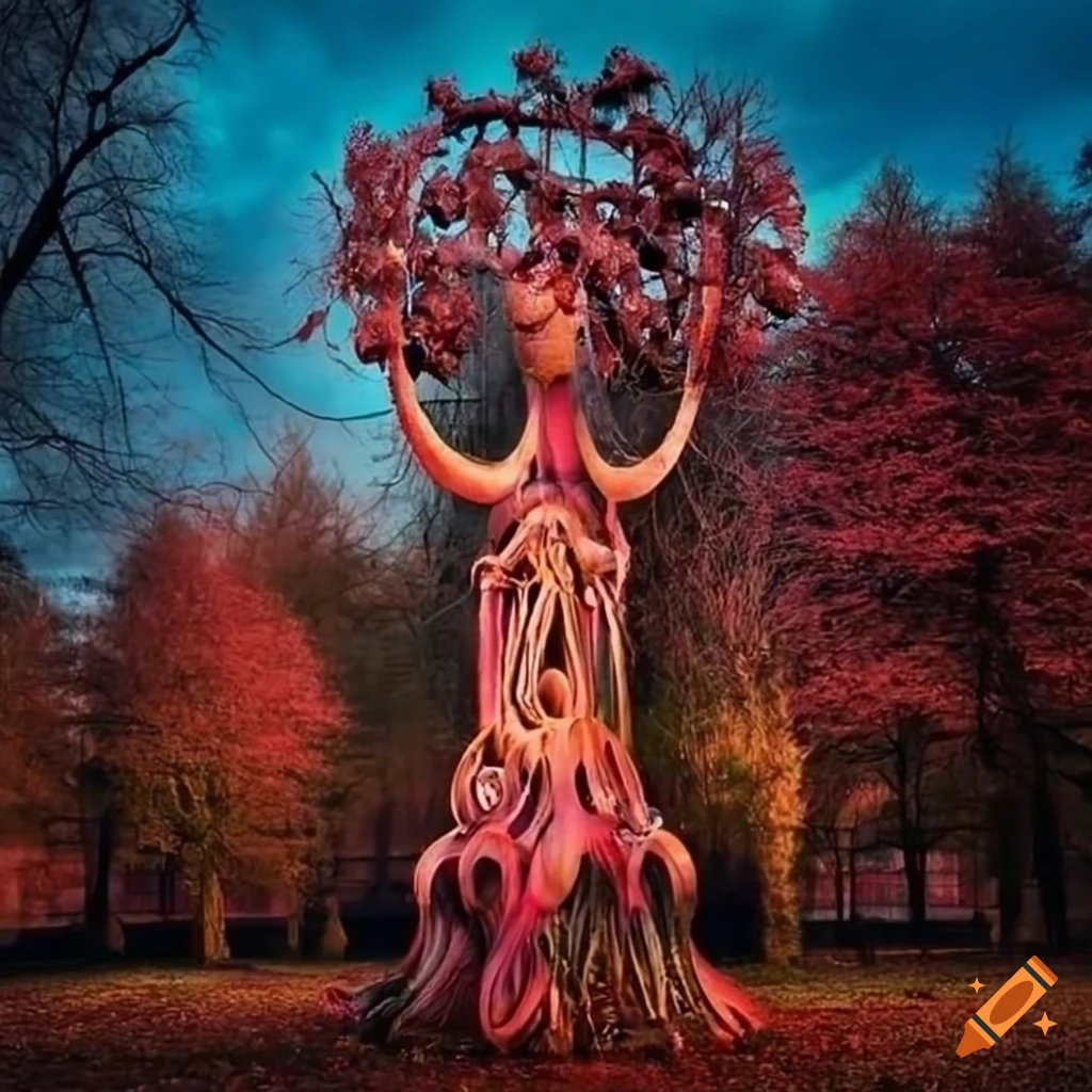 surrealist public lamps in a city park
