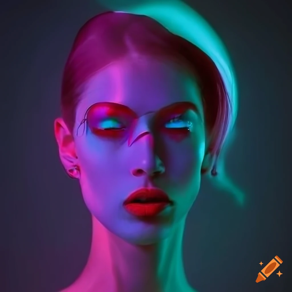surreal fashion model in vibrant silk clothes
