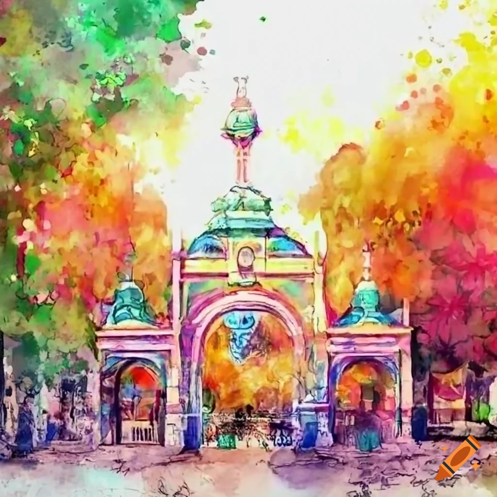 colorful illustration of Tivoli Garden entrance