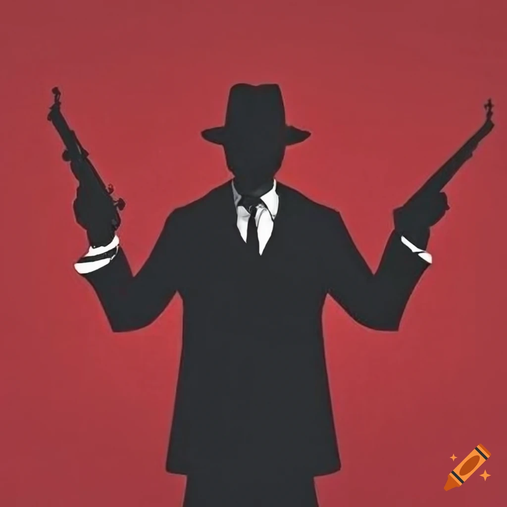 silhouette of a man with a gun on red background