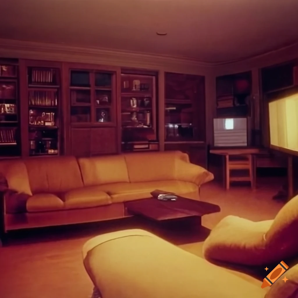 1970s living room with a television set on Craiyon