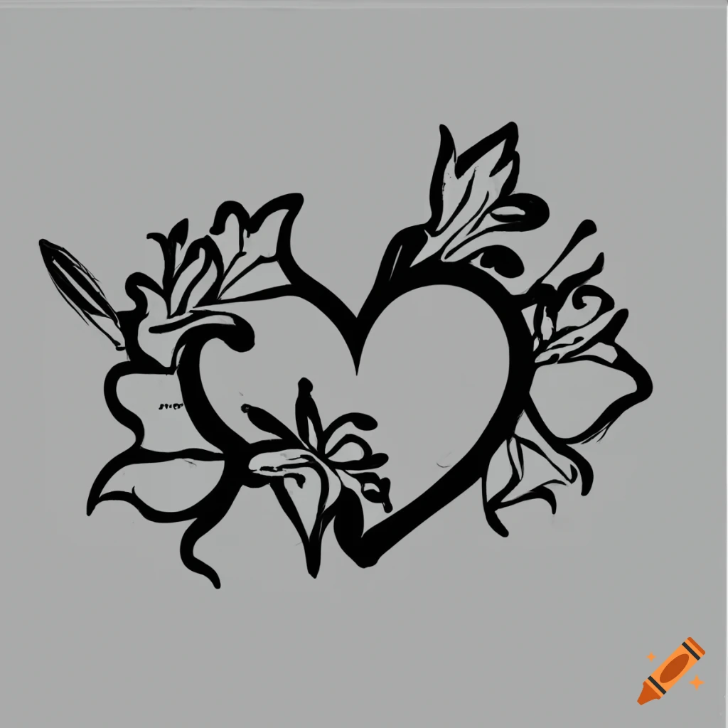 black and white logo of lilies and heart