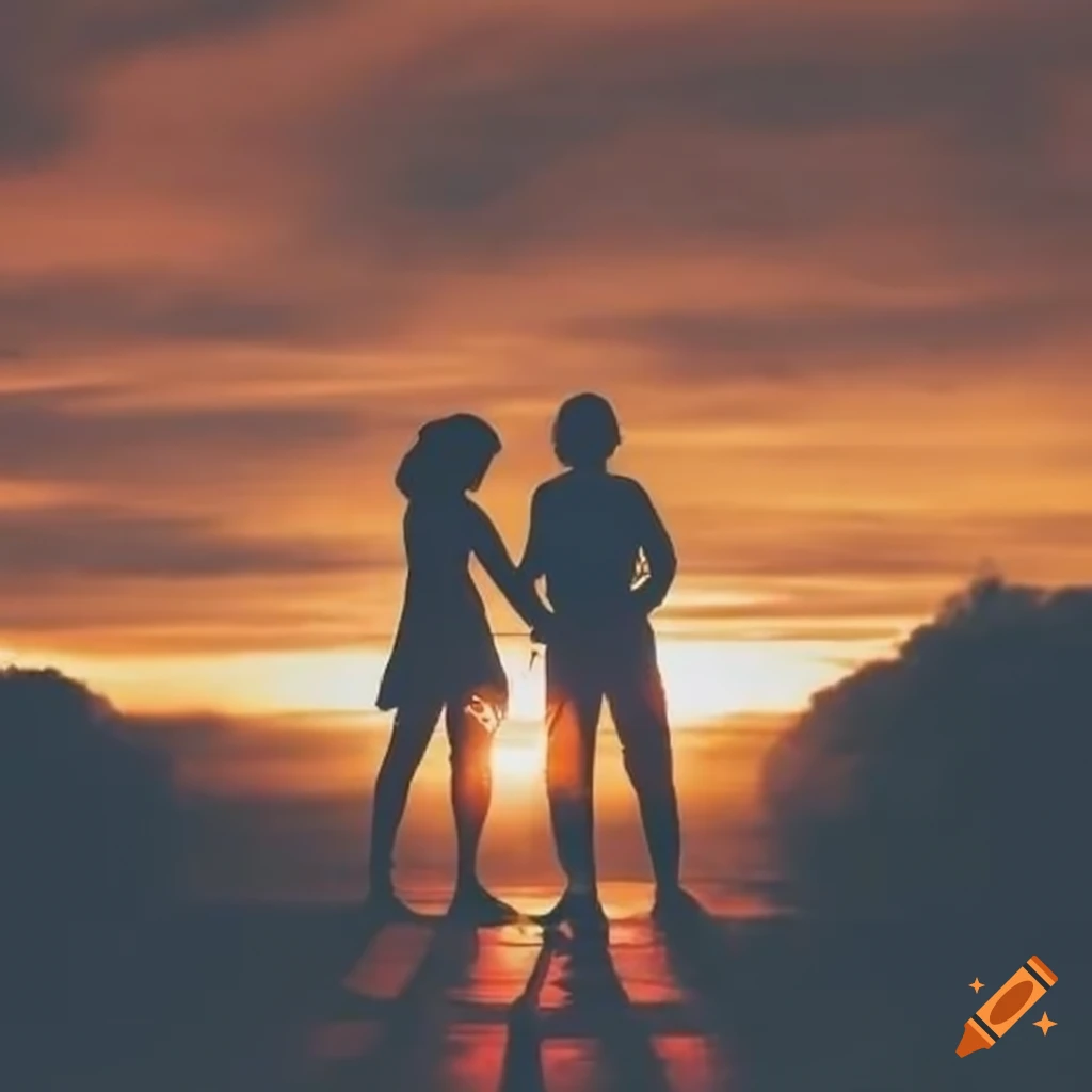 silhouette of a couple holding hands at sunset