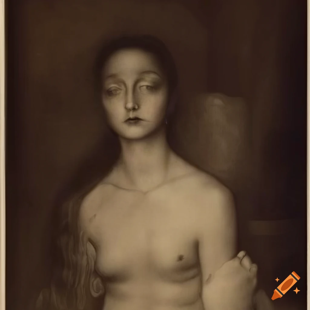 sensual mezzotint art inspired by Klimt, Titian, and Bocklin