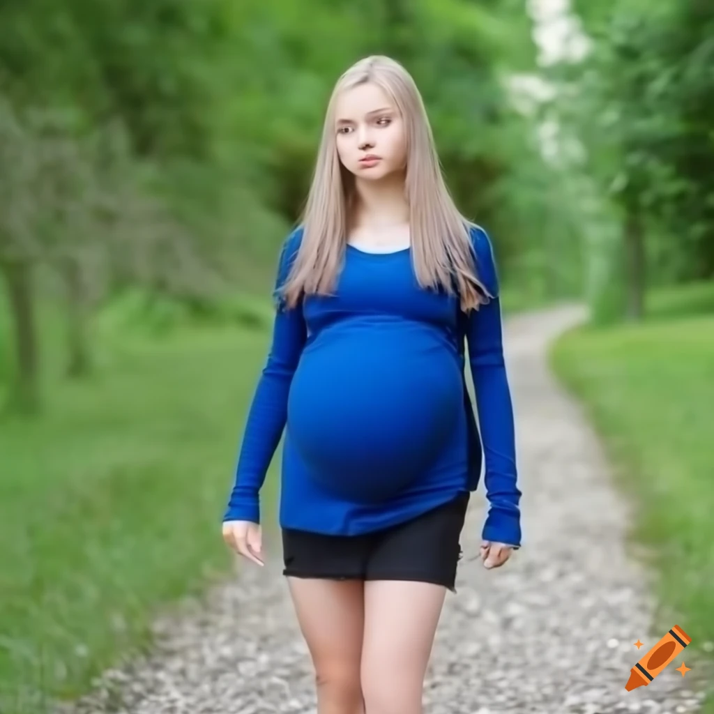 photo of a pregnant teen girl walking with oversized belly