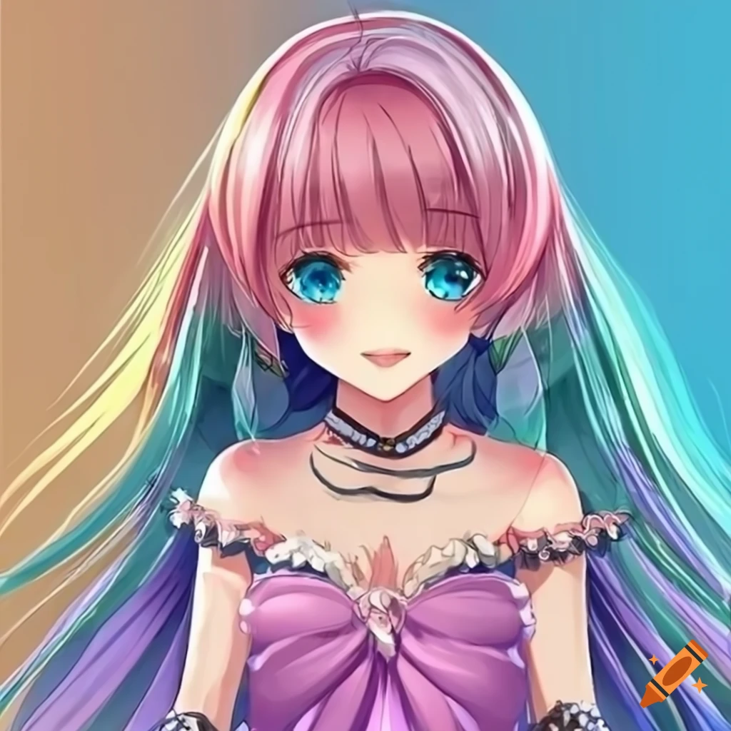 anime princess with a colorful dress