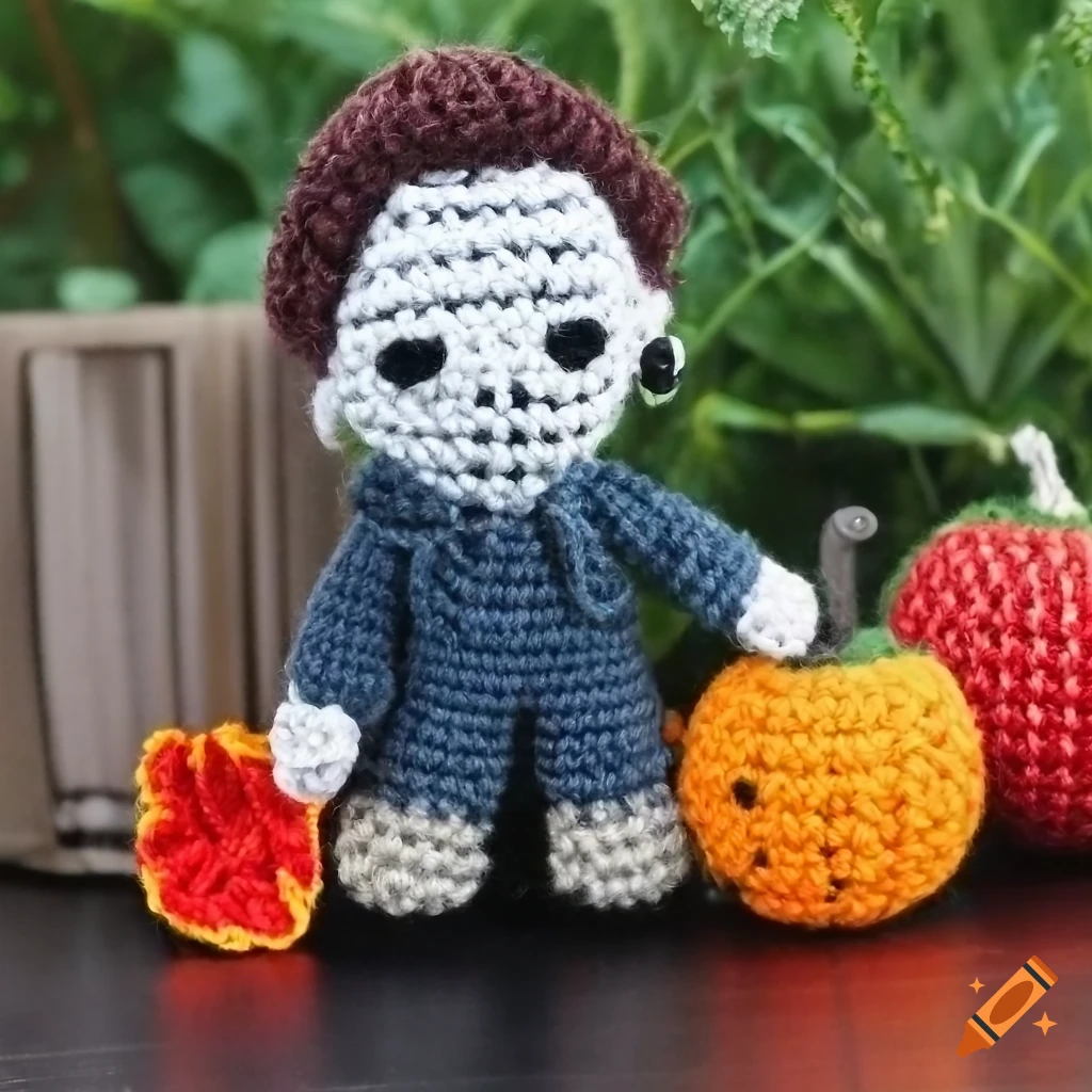 photo of a Michael Myers amigurumi figure