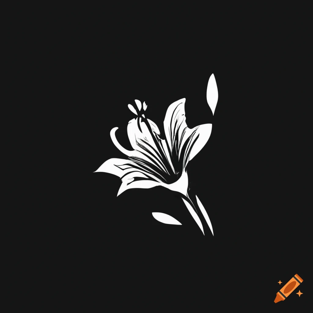 clean black and white illustration of lilies and heart