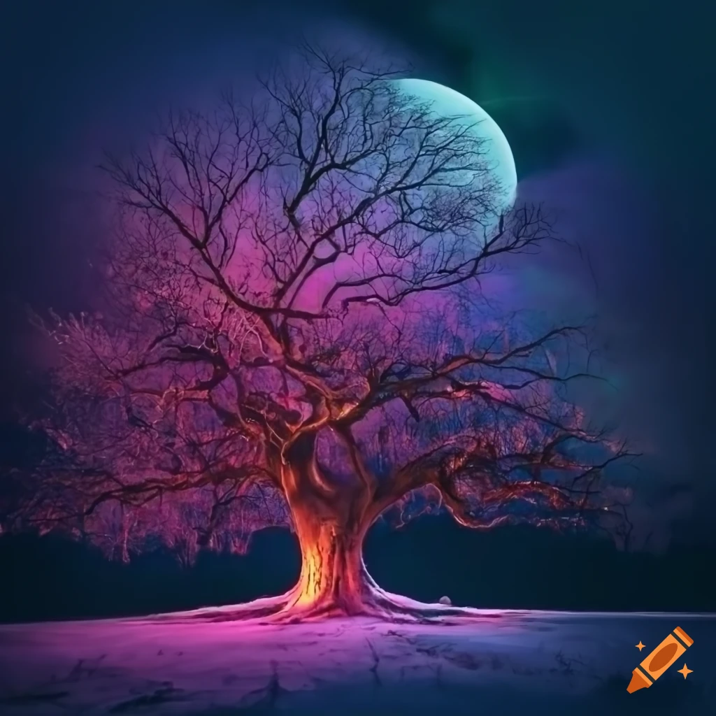 nighttime view of a mystical tree of life