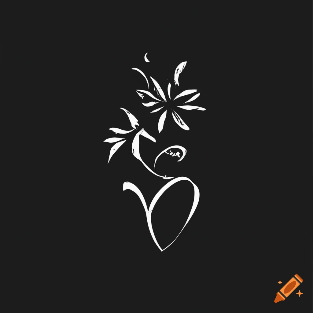 black line art of lilies and heart