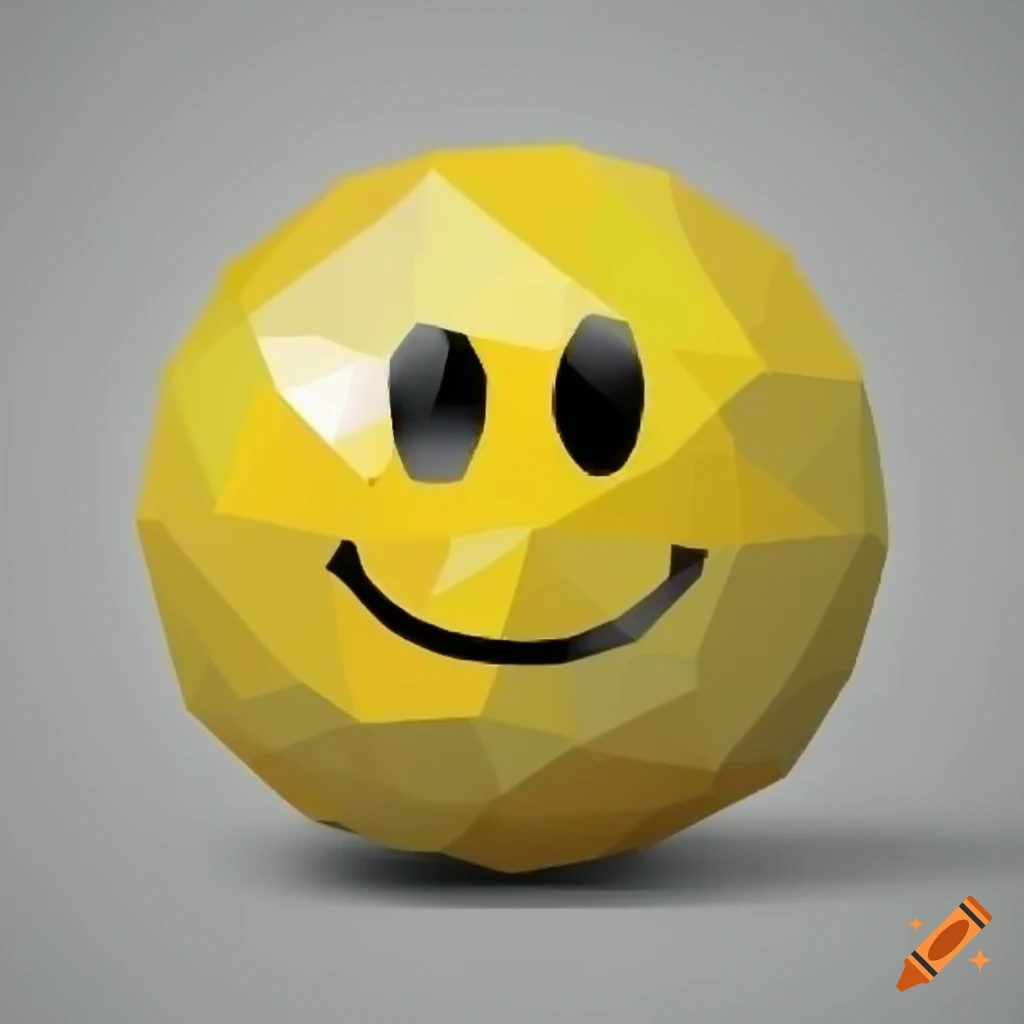 yellow low polygon ball with smiley face