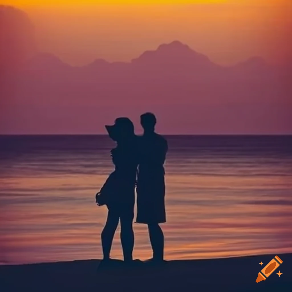 silhouette of a couple holding hands at sunset