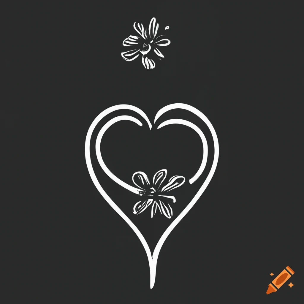 clean black line illustration of an orchid and heart