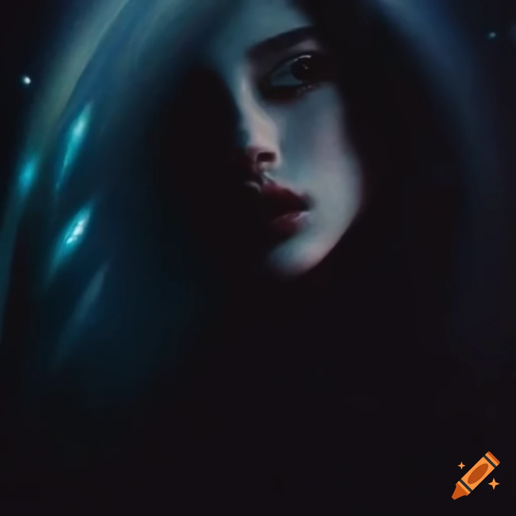 Dark wave oil portrait with space elements on Craiyon