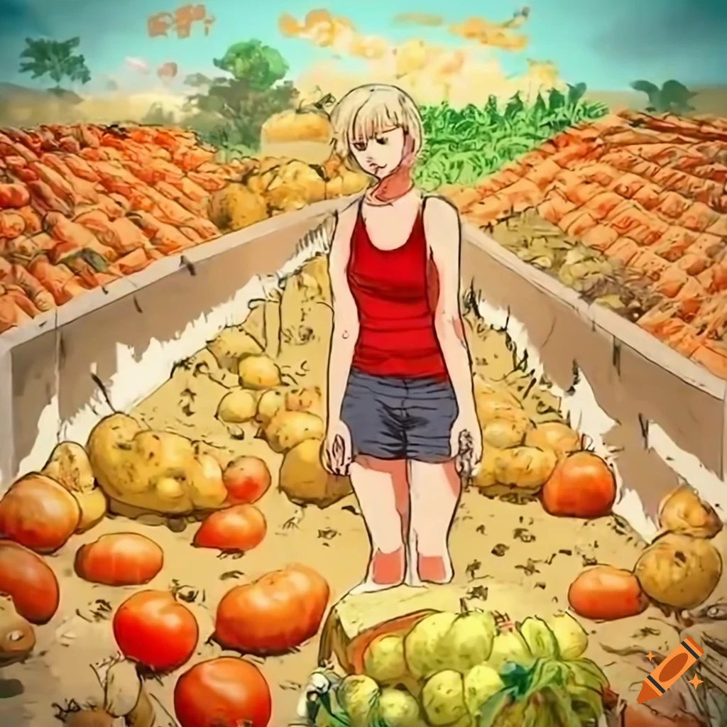 woman on a farm surrounded by harvest and farm animals