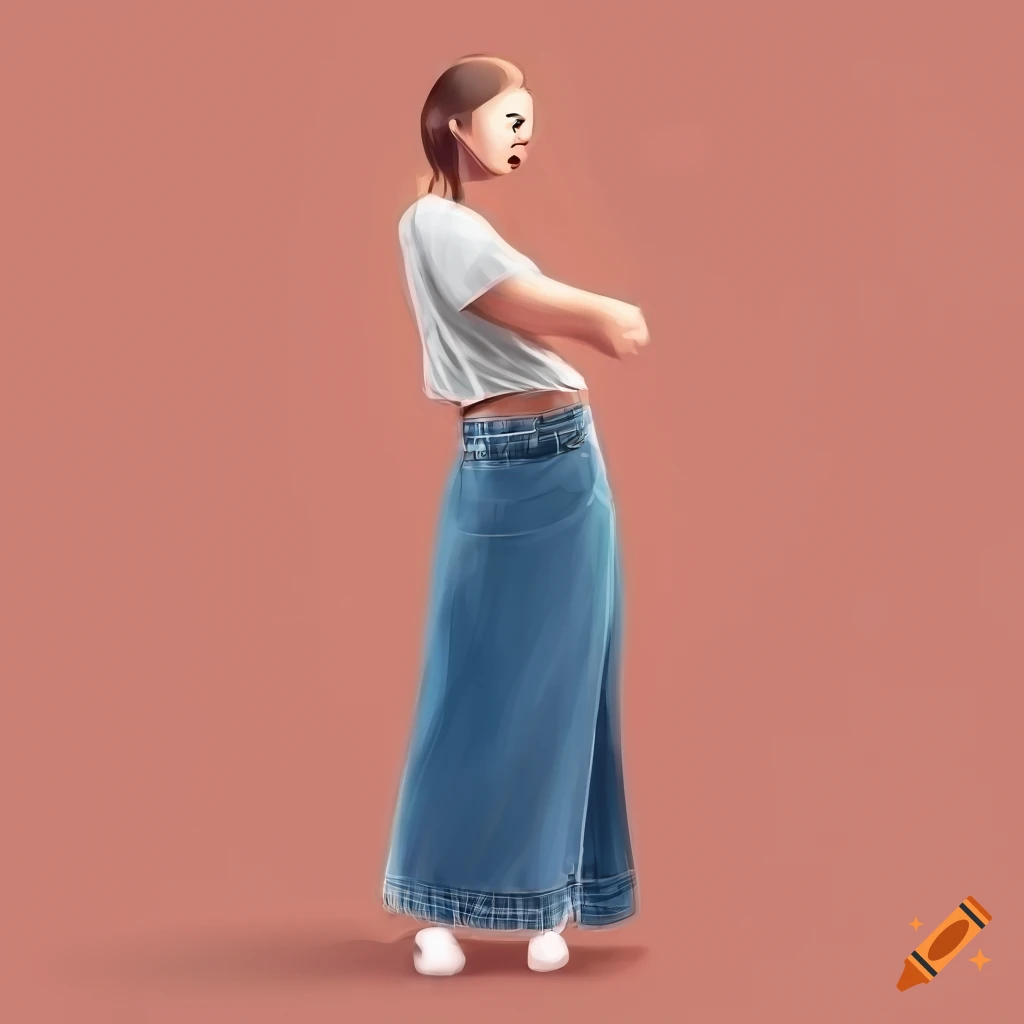 Digital art of a woman wearing plain tshirt and denim skirt