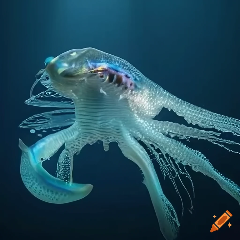 semi-transparent sea creature in the deep sea