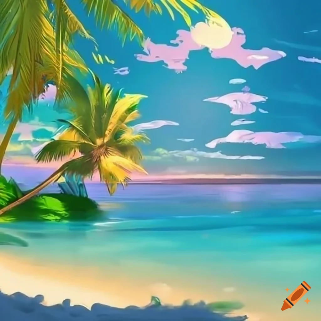 Tropical island beach with coconut trees on Craiyon