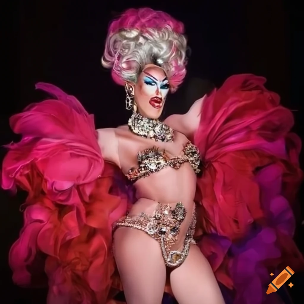 drag queen in a colorful Las Vegas-inspired costume