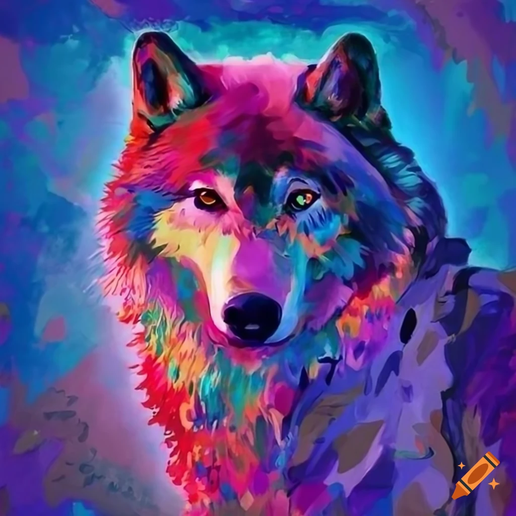 fauvist style painting of a wolf in a dream scape